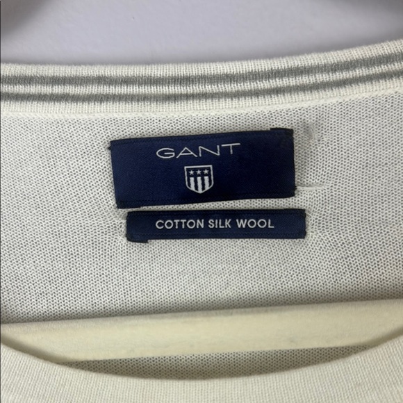 Gant White Cream Cotton Silk Wool Blend Crewneck Sweater Size XL - Picture 3 of 9